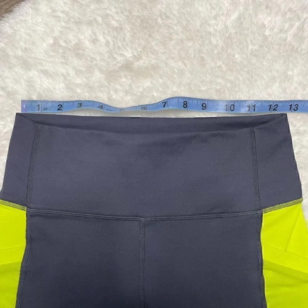 Fabletics Powerhold High Waisted Shorts Navy Blue Yellow Size Small - Picture 7 of 10